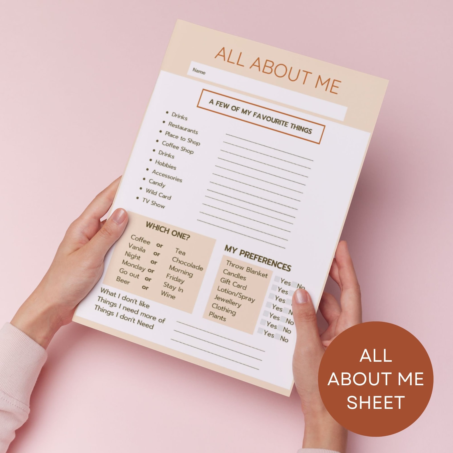 All About Me Printable / My Coworker / Coworker Favorite Things / New ...