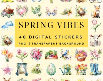 Spring Themed Digital Stickers, March Themed Digital Stickers, March Digital Stickers, Spring Digital Stickers, GoodNotes Stickers