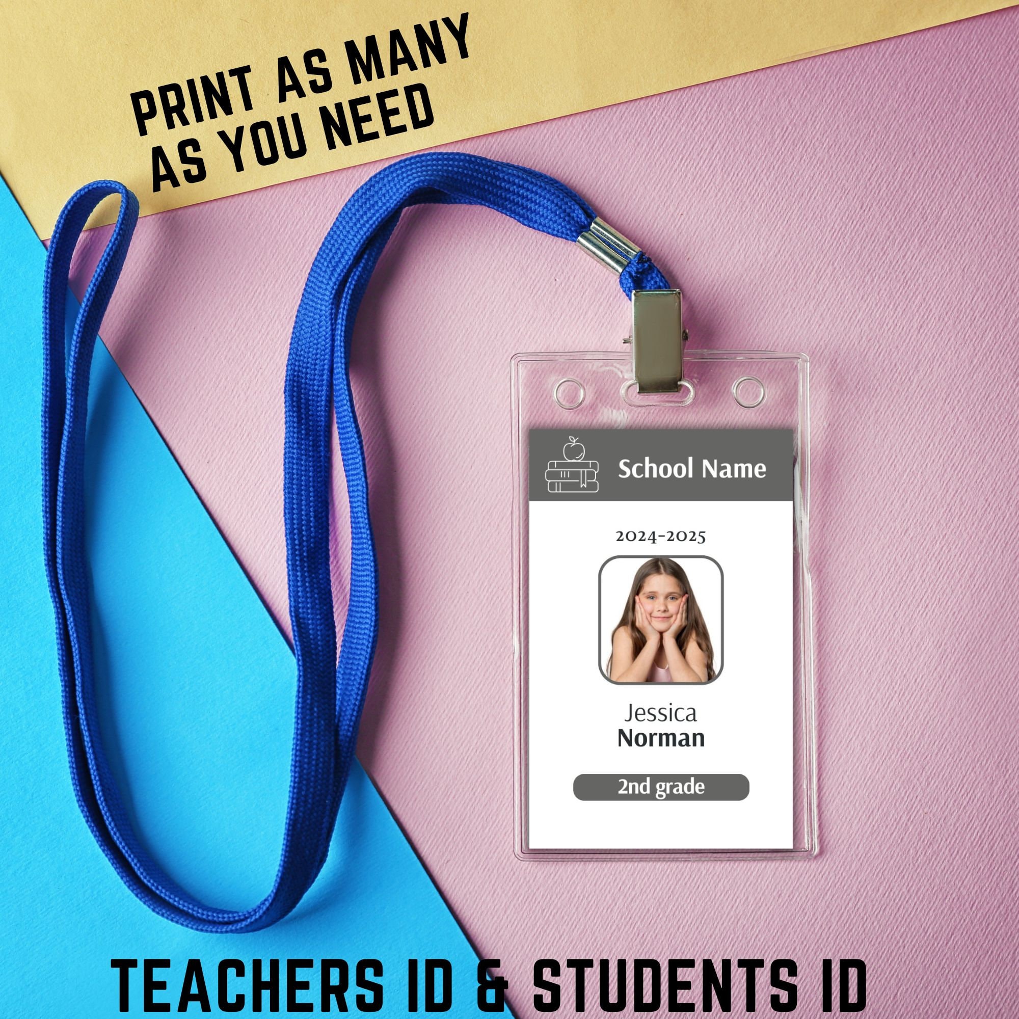 School ID Card Template Customizable Template Custom Teacher ID Badge ...