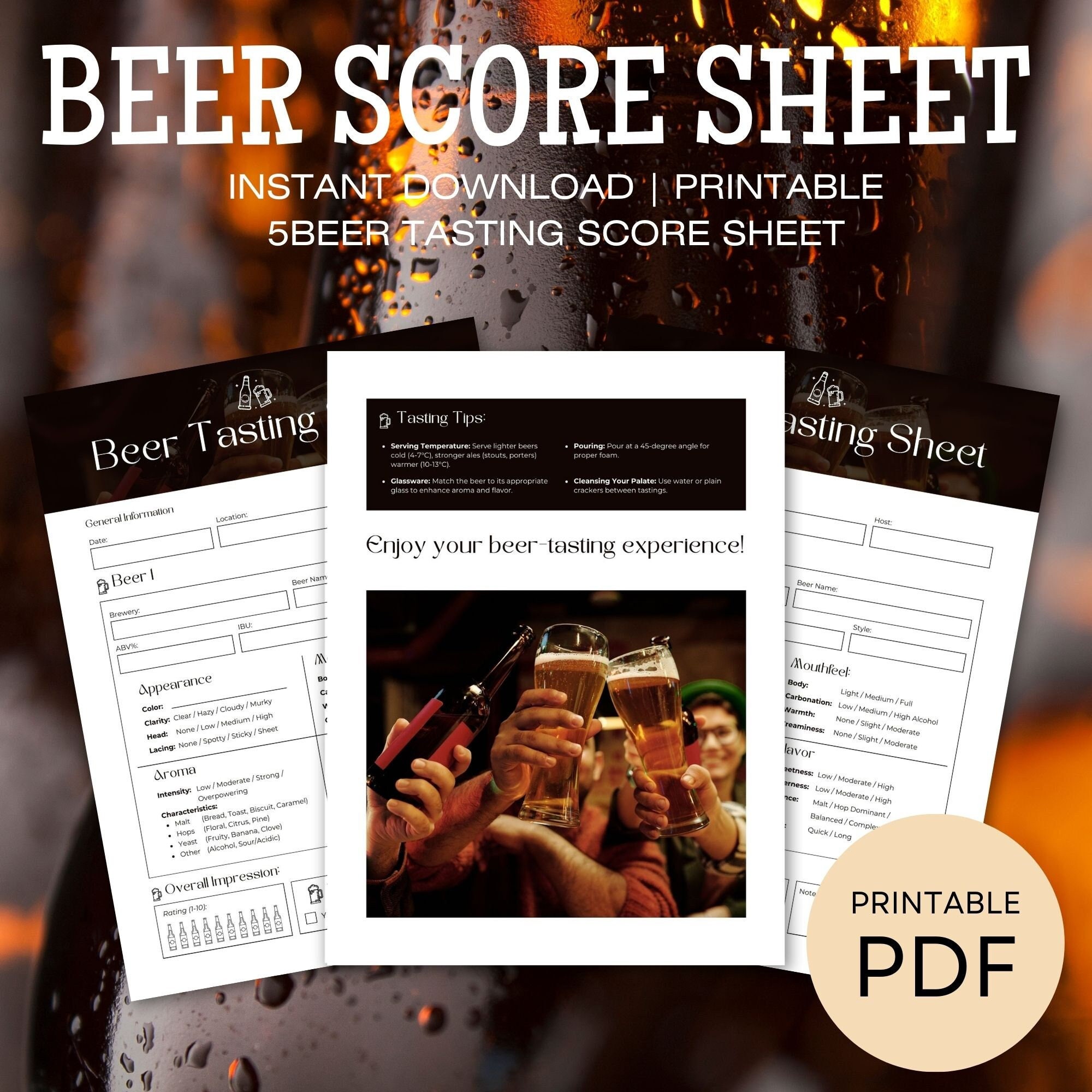 Beer Tasting Printable Guide Beer Tasting Score Sheet Beer Scoring Brew