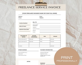Freelancer Invoice, Small Business Templates, Editable Invoice Template pdf, Fillable Invoice Template - Blank Invoice pdf - custom invoice