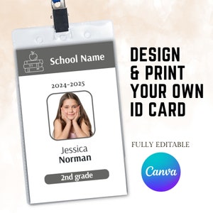 School ID Card Template | Customizable Template | Custom Teacher ID Badge | Name Badge | School & Homeschool ID Card | Custom id card Canva