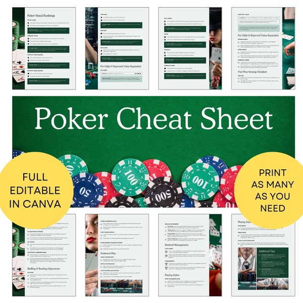 Poker Cheat Sheet, Texas Hold'em hand rankings, Poker Hand Rank Instant Download Poker Sheets Printable PDF files