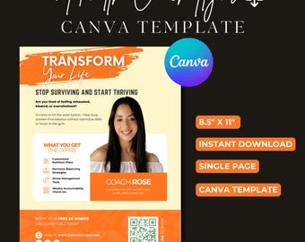 Health Coach Flyer Template Editable Wellness Coach Promotional Material for Nutrition Coach Marketing Coaching Canva
