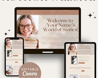 Canva Website Templates for Authors and Writers, Customizable Author Website, Easy Landing Page, Information Page, Digital Products Design