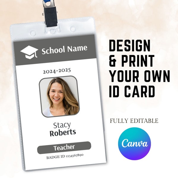 Teacher ID Card Template | Customizable Template | Custom Teacher ID Badge | Name Badge | School & Homeschool ID Card