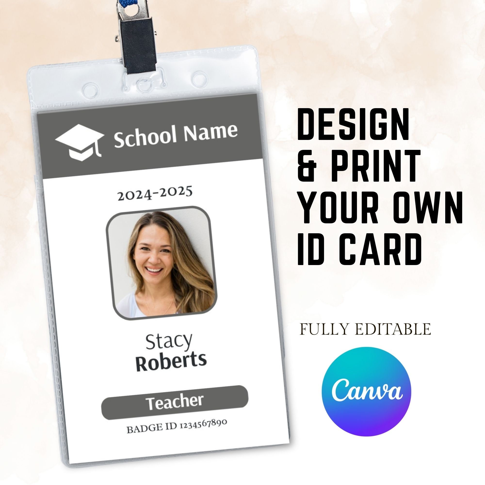 Teacher ID Card Template Customizable Template Custom Teacher ID Badge Teacher ID Card Template Customizable Template Custom Teacher ID Badge