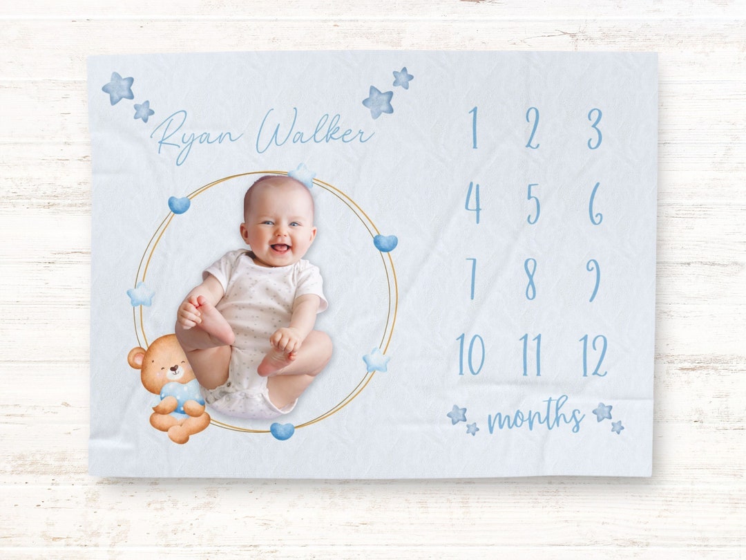 Baby Boy Milestone Blanket Personalized Boy Blanket, Track Baby Growth