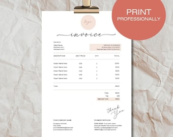 Minimalist invoice template Canva, Small Business invoice editable, invoice template, Billing template, Invoice form, receipt PDF Word