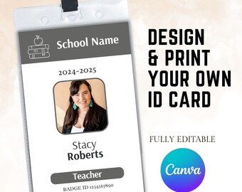Teacher ID Card Template Customizable Template Custom Teacher ID Badge ...