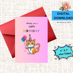 Carte d'anniversaire imprimable sur le thème des chats, téléchargement numérique pour carte des amoureux des animaux de compagnie, voeux d'anniversaire pour les amateurs de chats, carte d'anniversaire maman/papa chat