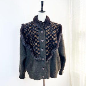 トップス vintage mink cardigan Vintage Mink Trimmed Cardigan - Etsy