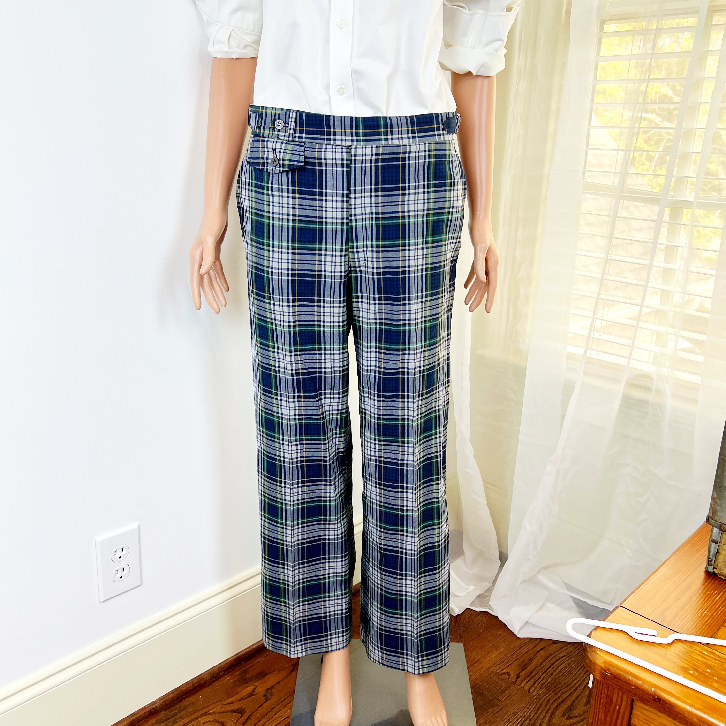 Womens blue shop tartan trousers