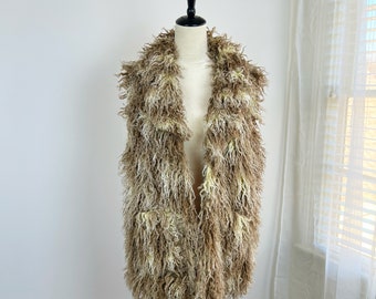 SIZE M VINTAGE 80s Faux Mongolian Curly Lamb Reversable Vest With Faux Suede/Lilly Of California Vest/Penny Lane Vest/Hippy Style/Boho Chic/