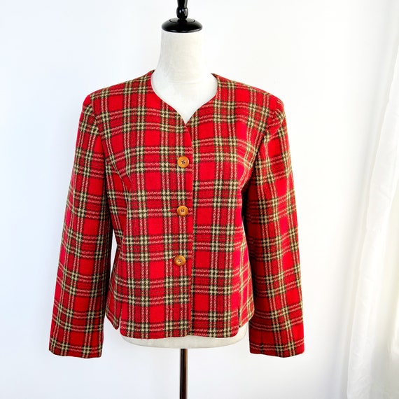 VINTAGE 90s Y2K Women's Red and Green Plaid Cropp… - image 1