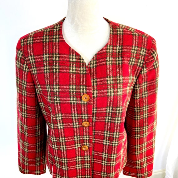 VINTAGE 90s Y2K Women's Red and Green Plaid Cropp… - image 4