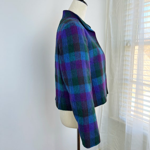 VINTAGE Y2K Cropped Purple Plaid Wool Blazer/Bras… - image 6