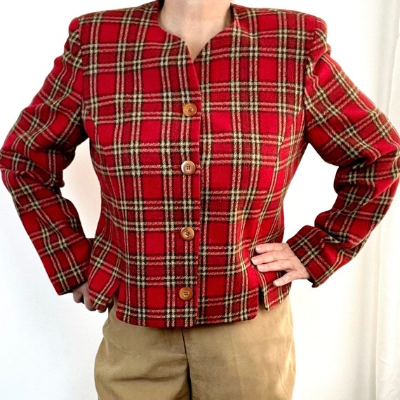 VINTAGE 90s Y2K Women's Red and Green Plaid Cropp… - image 2