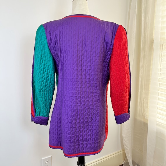 VINTAGE JEANNE MARC 80s Red and Teal Quilted Blaz… - image 7