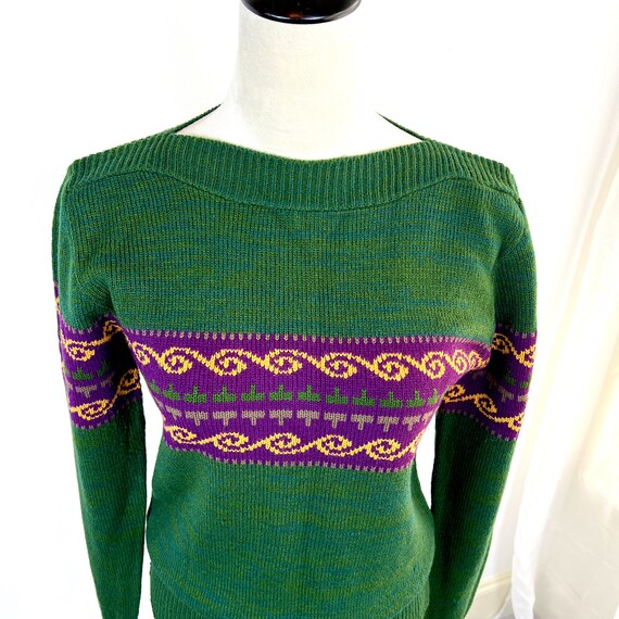 VINTAGE 90S Y2K CROPPED Green Crewneck Sweater by… - image 3