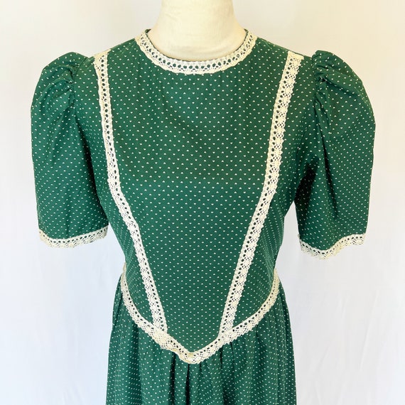 VINTAGE 70s Handmade Calico Green Prairie Dress w… - image 3