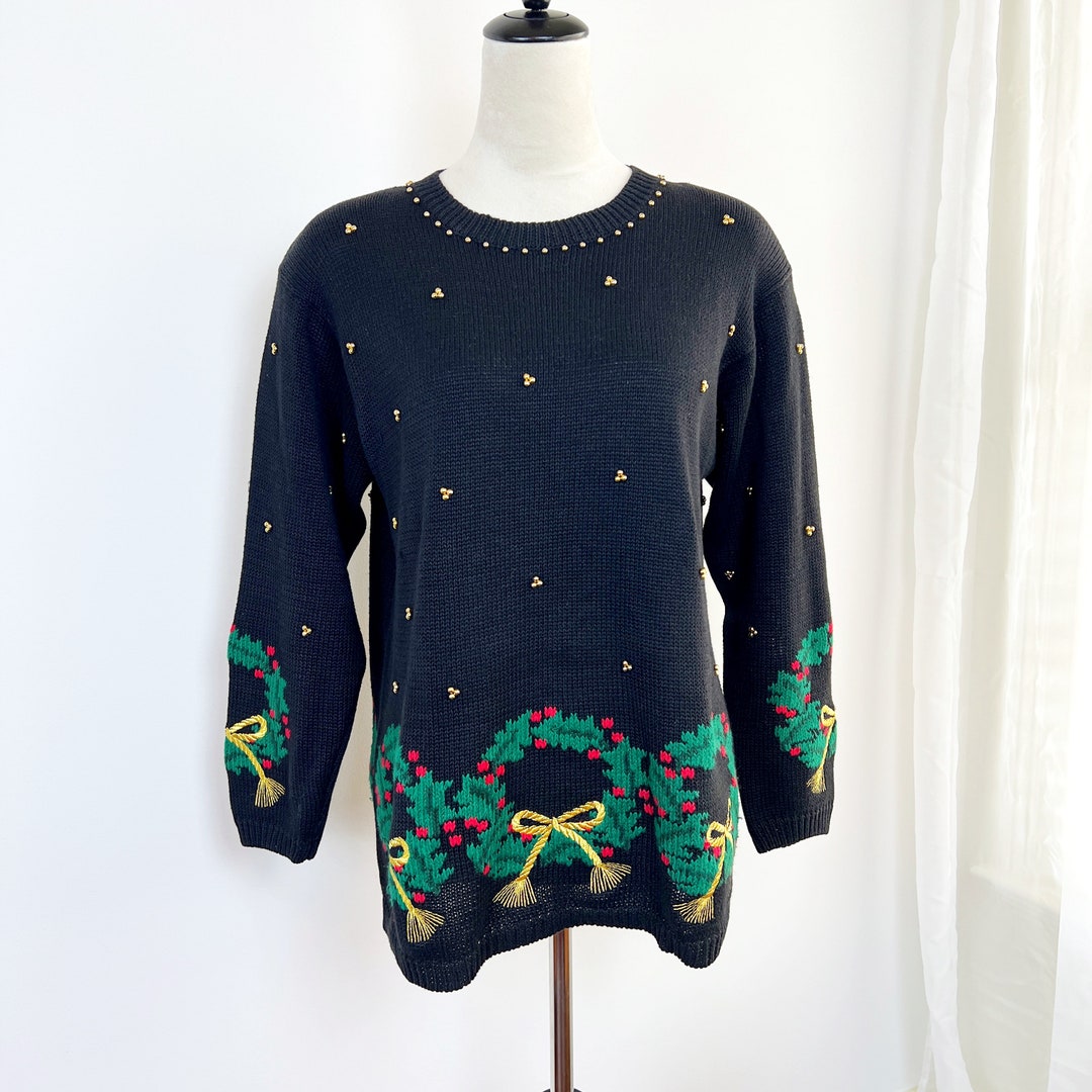 Vtg 90's Eagle's Eye Christmas Sweater M Hand Knit Ugly