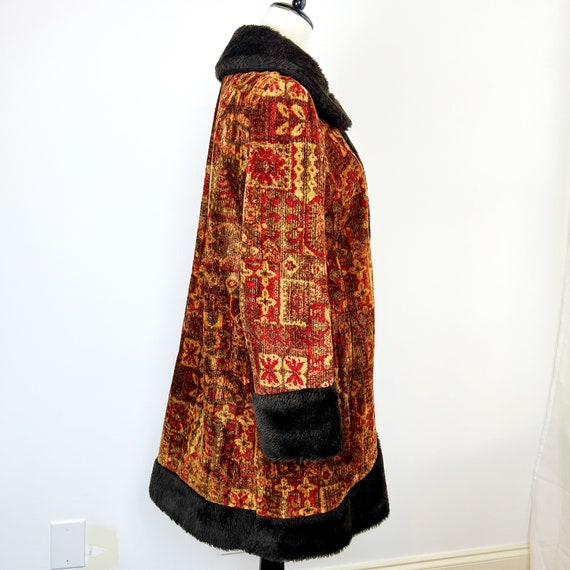 VINTAGE 60s Tapestry Carpet Coat With Brown Faux … - image 8