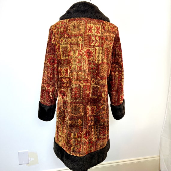 VINTAGE 60s Tapestry Carpet Coat With Brown Faux … - image 9