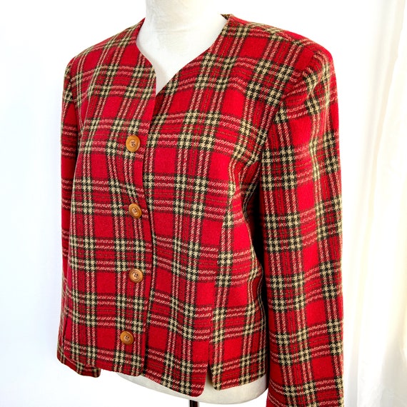 VINTAGE 90s Y2K Women's Red and Green Plaid Cropp… - image 3