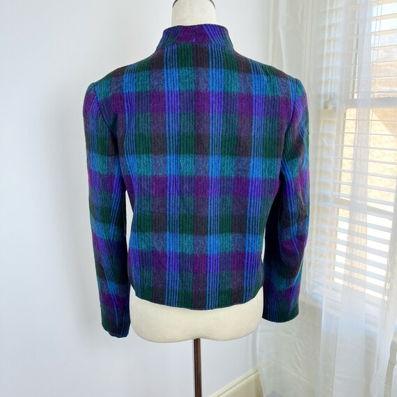 VINTAGE Y2K Cropped Purple Plaid Wool Blazer/Bras… - image 7