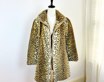 VTG 70s Cheetah Faux Fur Coat by London Leathers: Leopard Print Jacket, Size S