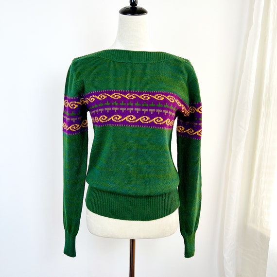 VINTAGE 90S Y2K CROPPED Green Crewneck Sweater by… - image 1