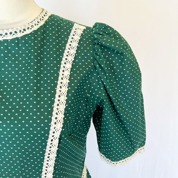 VINTAGE 70s Handmade Calico Green Prairie Dress w… - image 4