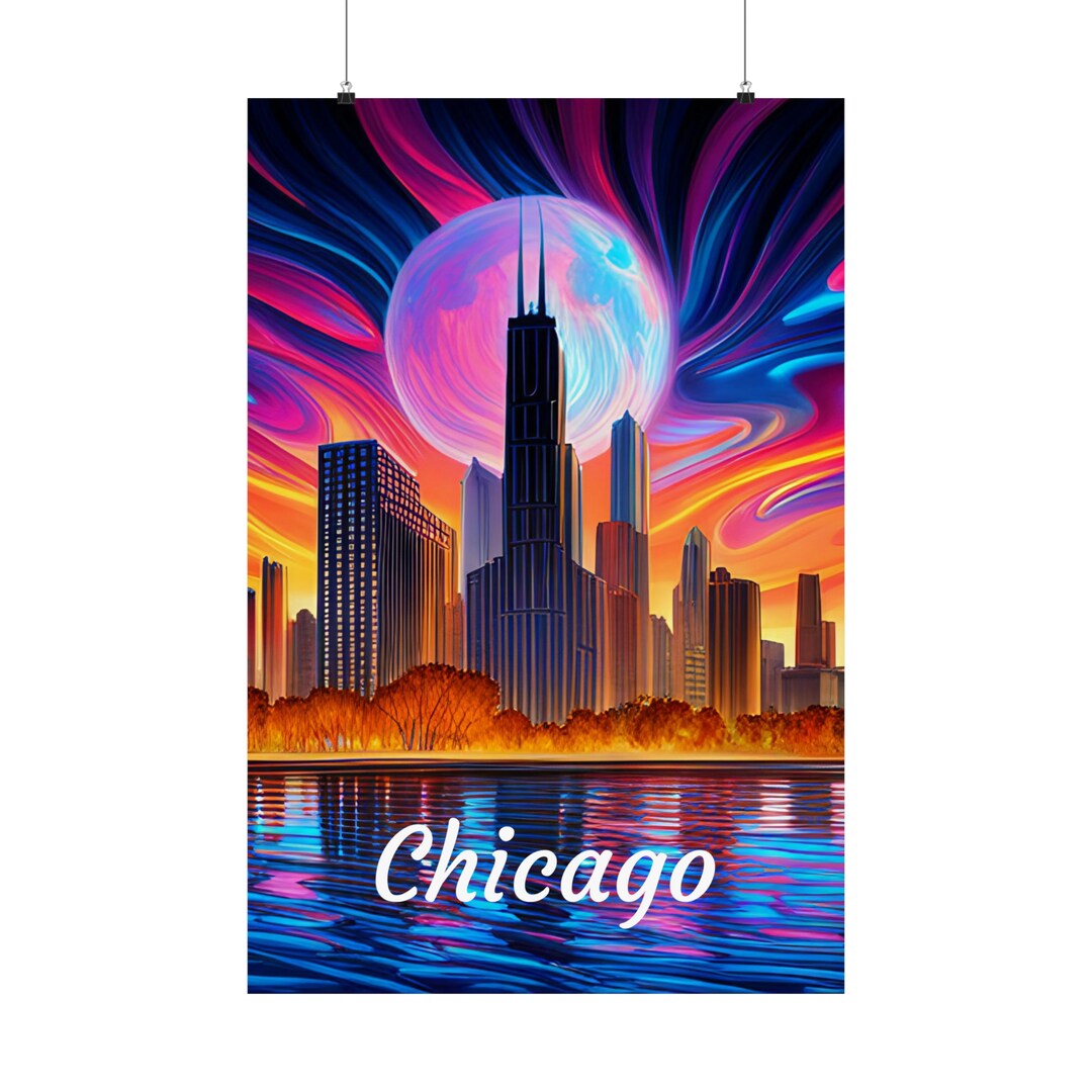 Chicago Skyline Poster Etsy