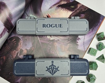 Rogue themed DnD Dice Case w' Badges | Dark Blue | Gray | Gifts