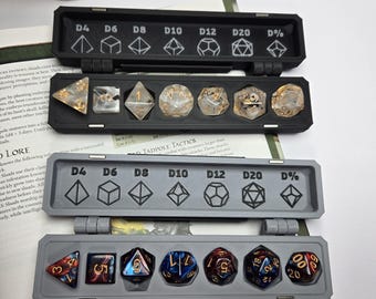 DnD Dice Case w' Artificer themed Colors and Badges | Gray | Black | Gifts