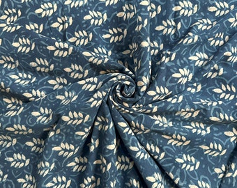 Indigo Cotton Fabric: India Block Print, Floral Sewing Fabric