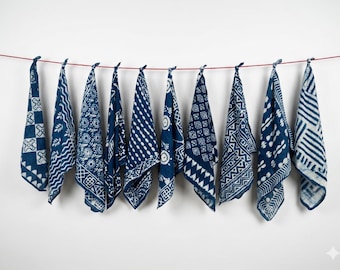 Pañuelo estampado a mano con bloques, bufanda de algodón orgánico teñido con tintes naturales, pañuelo cuadrado de 53 cm.