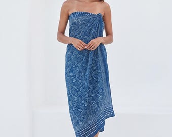 Block Print Sarong, Cotton Beach Wrap, Tree Motif Pareo, Summer Vacation Cover Up, Handmade Resort Wear, Bohemian Swimsuit Coverup
