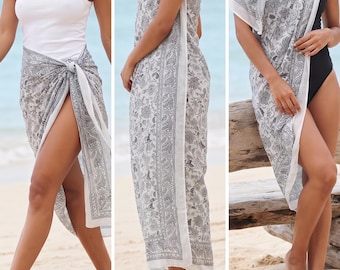 Hand Block Print Cotton Sarong: Boho Beach Wrap Cover-Up