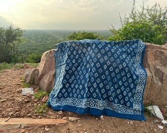 Block Print Cotton Sarong: Bohemian Beach Cover-Up, Indigo Scarf
