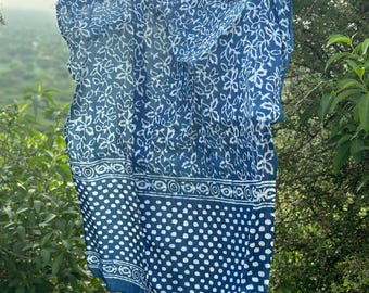 Block Print Cotton Sarong: Beach Cover-Up, Scarf, Shawl