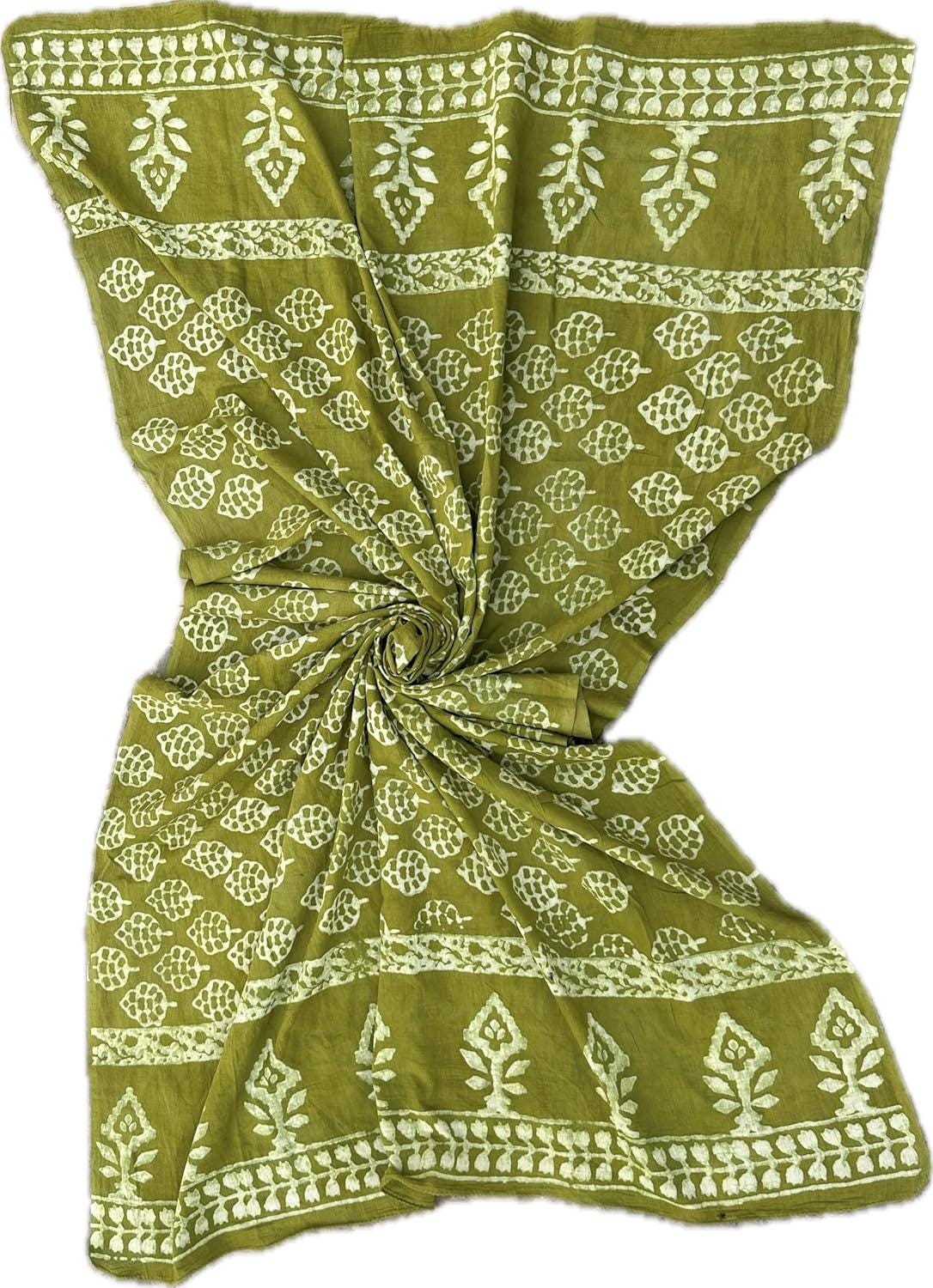 Block Print Cotton Sarong: Beach Cover-Up, Scarf, Shawl