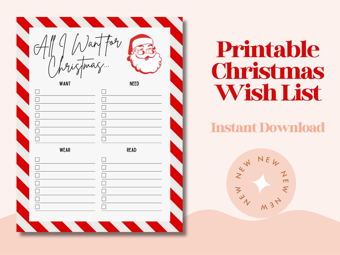 Printable Christmas Wish List for Kids Want Need Wear - Etsy