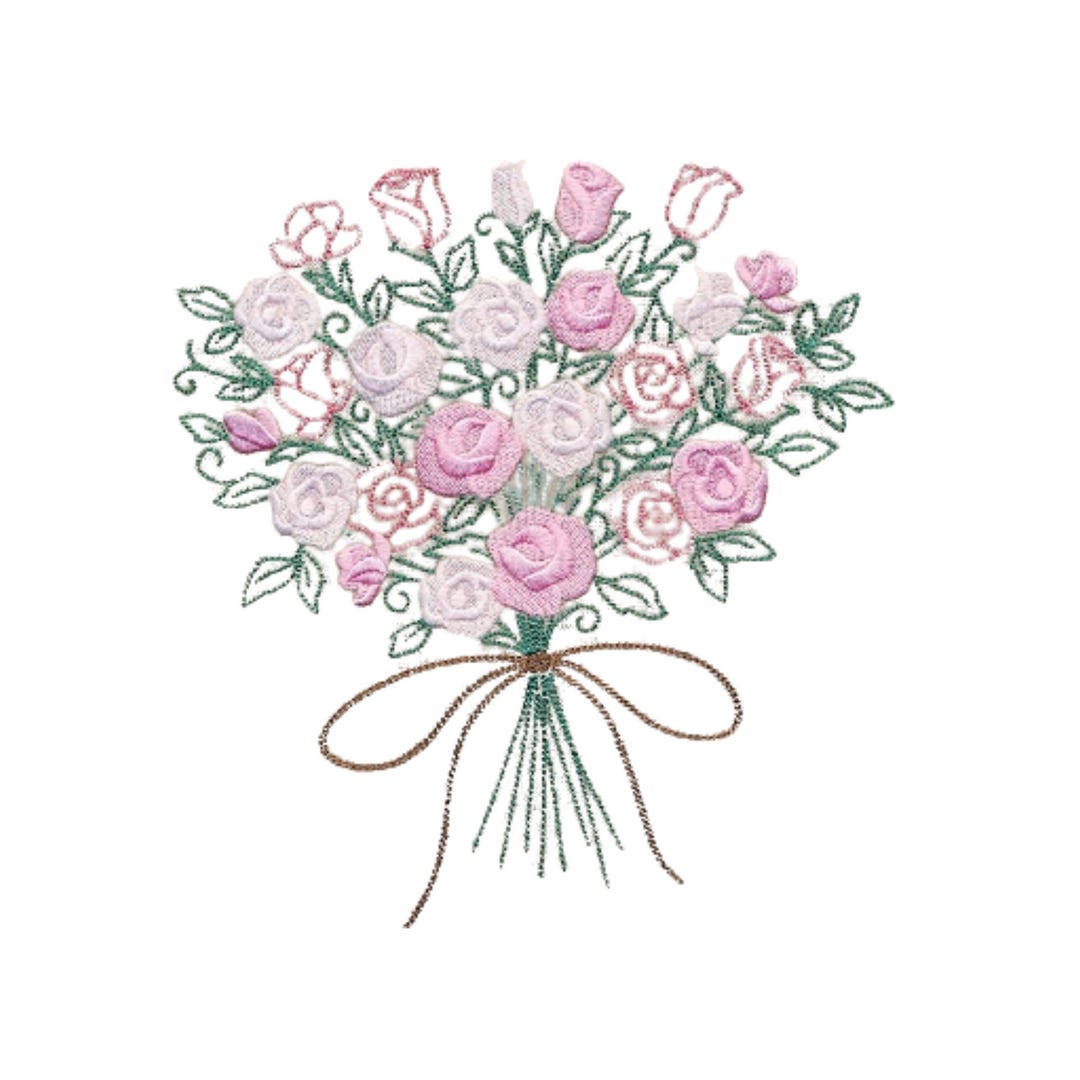 Rose Bouquet Embroidery Design, Elegant Floral Arrangement Embroidery ...