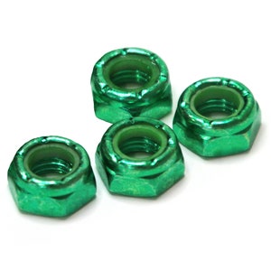 Green Skateboard Axle Nuts - Set of 4 Carbon Steel Nuts with Nylon Inserts for Skateboard Truck Axles