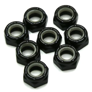 Black Axle Nuts - Pack of 8 Carbon Steel Nuts with Nylon Inserts for Roller Skates, Derby Skates, Quad Skates