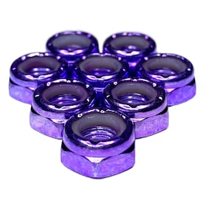 Purple Axle Nuts - Pack of 8 Carbon Steel Nuts with Nylon Inserts for Roller Skates, Derby Skates, Quad Skates