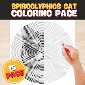 15 Pages Cat Spiroglyphics Coloring, Puzzles Printables