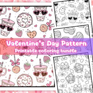 Valentine’s Day Pattern, Easy and Cute To Coloring, Printable coloring bundle, Valentine Coloring Sheet Page, Valentine&#39;s Day Kid&#39;s Coloring